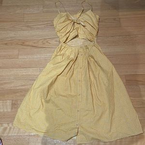 yellow plaid dress with mid-drift opening